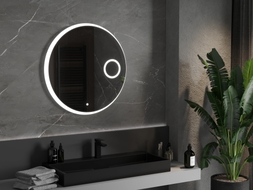 Mexen Ella miroir de salle de bains éclairé avec miroir cosmétique, rond 80 cm, LED 6000K, antibuée - 9811-080-080-611-00
