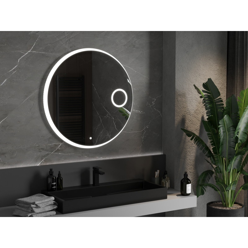 Mexen Ella miroir de salle de bain rétroéclairé avec miroir cosmétique, rond 90 cm, LED 6000K, antibuée