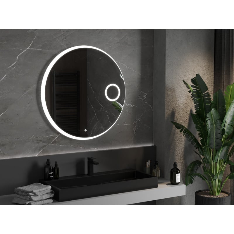 Mexen Ella miroir de salle de bains éclairé avec miroir cosmétique, rond 90 cm, LED 6000K, anti-buée - 9811-090-090-611-00