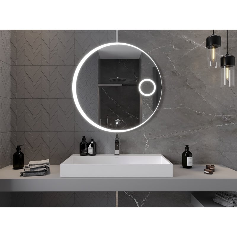 Mexen Ella miroir de salle de bains éclairé avec miroir cosmétique, rond 90 cm, LED 6000K, anti-buée - 9811-090-090-611-00