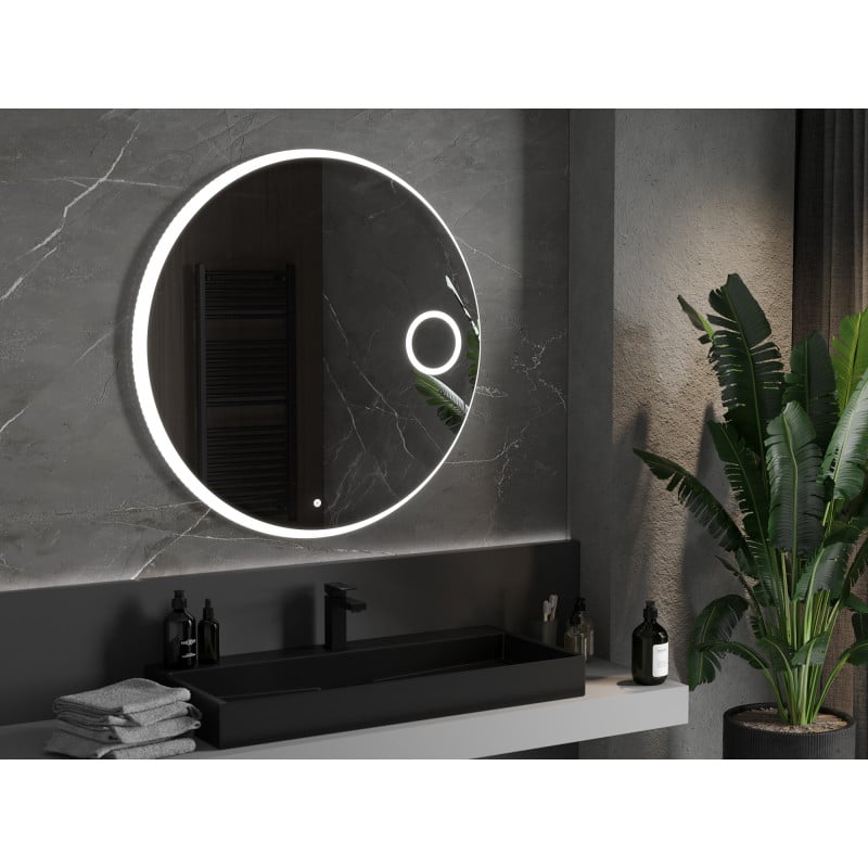 Mexen Ella miroir de salle de bains éclairé avec miroir cosmétique, rond 100 cm, LED 6000K, anti-buée - 9811-100-100-611-00