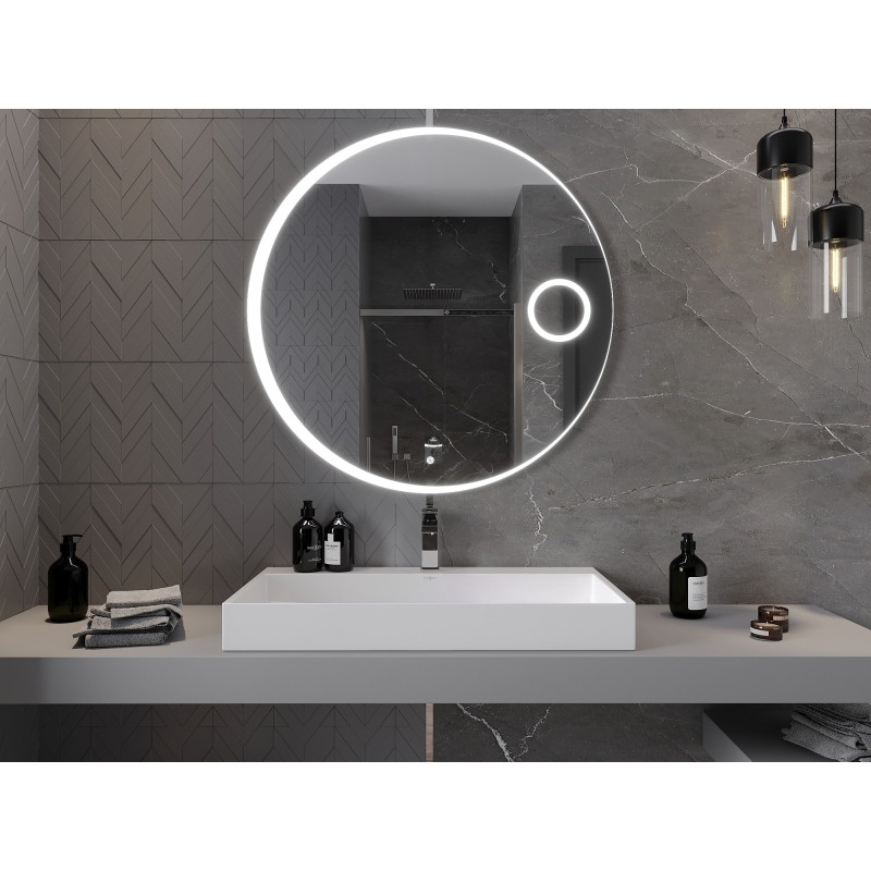 Mexen Ella miroir de salle de bain rétroéclairé avec miroir cosmétique, rond 100 cm, LED 6000K, antibuée