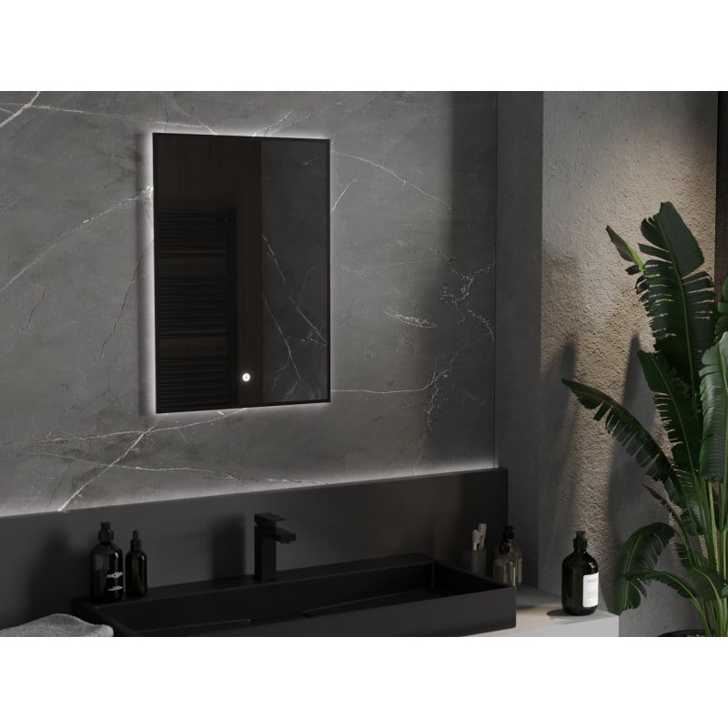 Mexen Erma miroir de salle de bain rétroéclairé 50 x 70 cm, LED 6000K, anti-buée, cadre noir - 9814-050-070-611-70