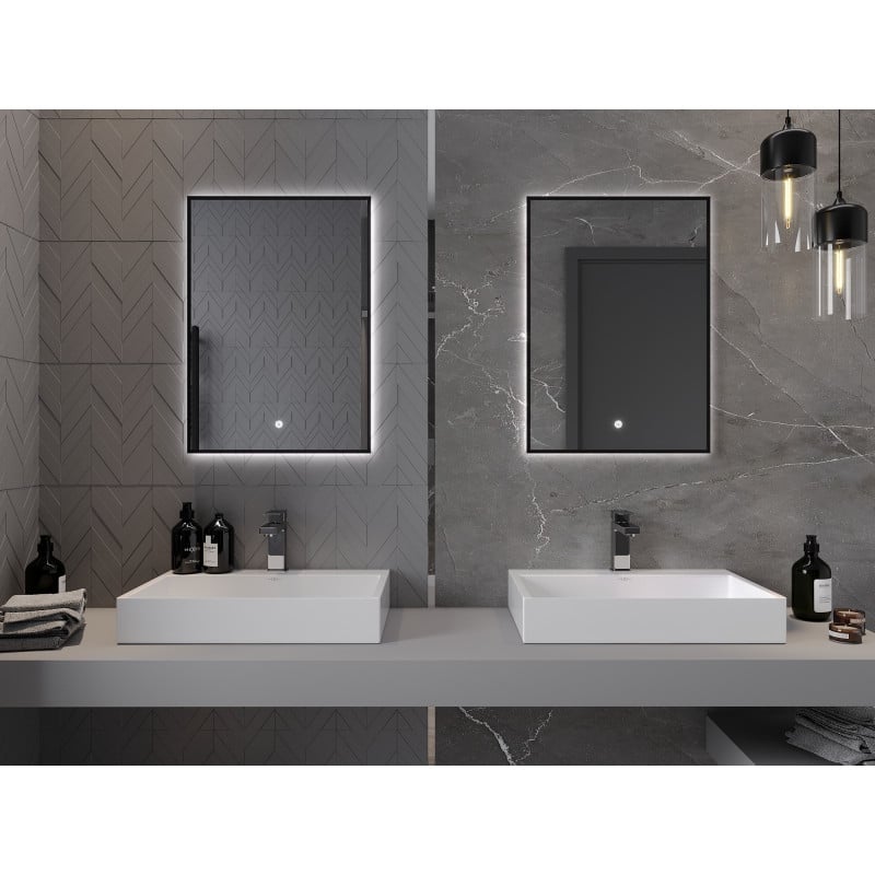 Mexen Erma miroir de salle de bain rétroéclairé 50 x 70 cm, LED 6000K, anti-buée, cadre noir - 9814-050-070-611-70
