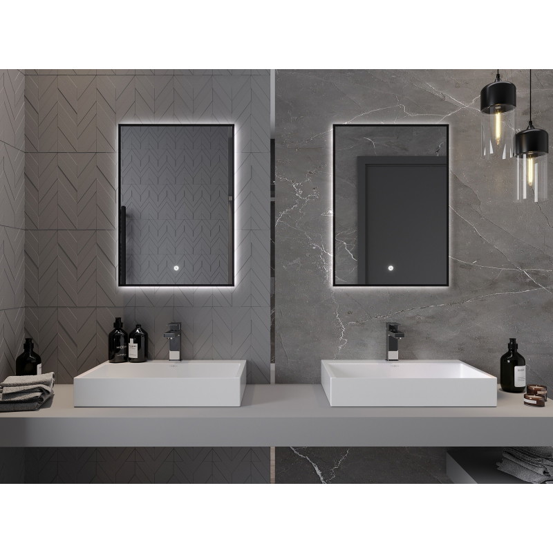 Mexen Erma miroir de salle de bains éclairé 50 x 70 cm, LED 6000K, antibuée, cadre noir - 9814-050-070-611-70