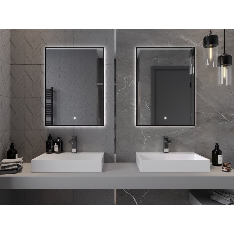Mexen Erma miroir de salle de bain éclairé 60 x 80 cm, LED 6000K, anti-buée, cadre noir - 9814-060-080-611-70