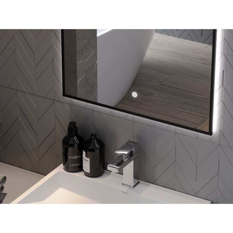 Mexen Erma miroir de salle de bain éclairé 60 x 80 cm, LED 6000K, anti-buée, cadre noir - 9814-060-080-611-70