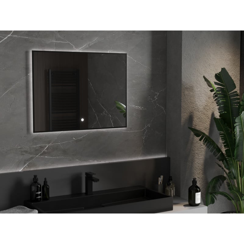 Mexen Erma miroir de salle de bain éclairé 80 x 60 cm, LED 6000K, anti-buée, cadre noir - 9814-080-060-611-70