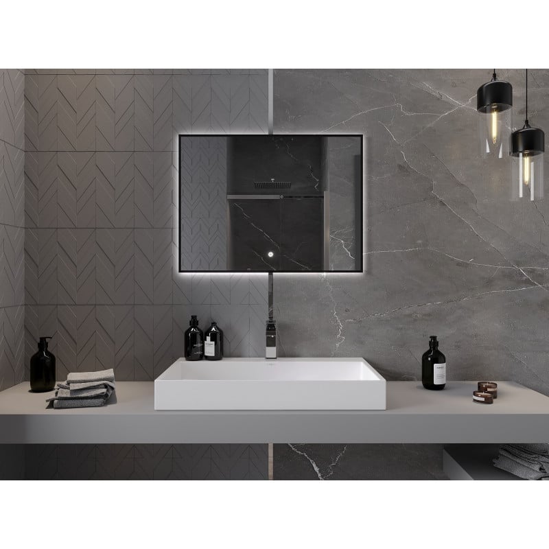 Mexen Erma miroir de salle de bain éclairé 80 x 60 cm, LED 6000K, anti-buée, cadre noir - 9814-080-060-611-70