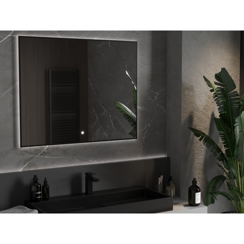 Mexen Erma miroir de salle de bain rétro-éclairé 100 x 80 cm, LED 6000K, anti-buée, cadre noir - 9814-100-080-611-70