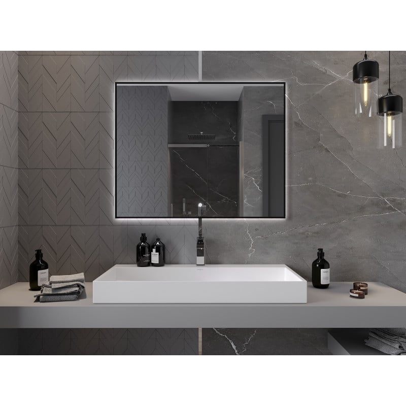 Mexen Erma miroir de salle de bain rétro-éclairé 100 x 80 cm, LED 6000K, anti-buée, cadre noir - 9814-100-080-611-70