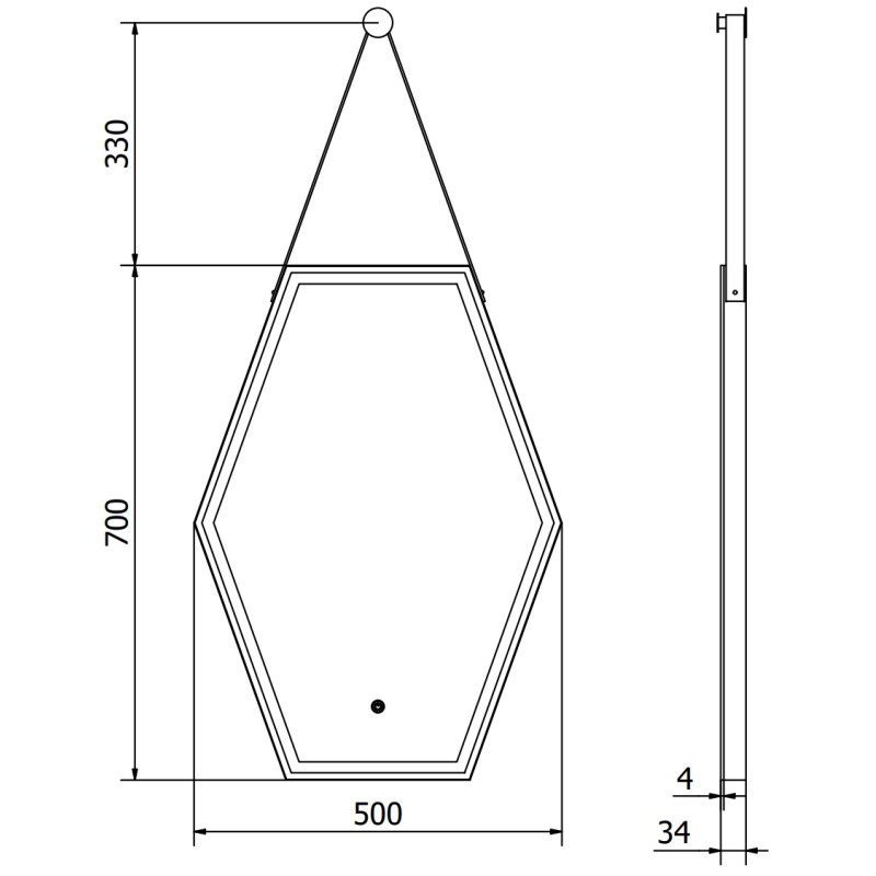 Mexen Orla miroir de salle de bains éclairé 50 x 70 cm, LED 6000K, anti-buée, cadre noir - 9815-050-070-611-70