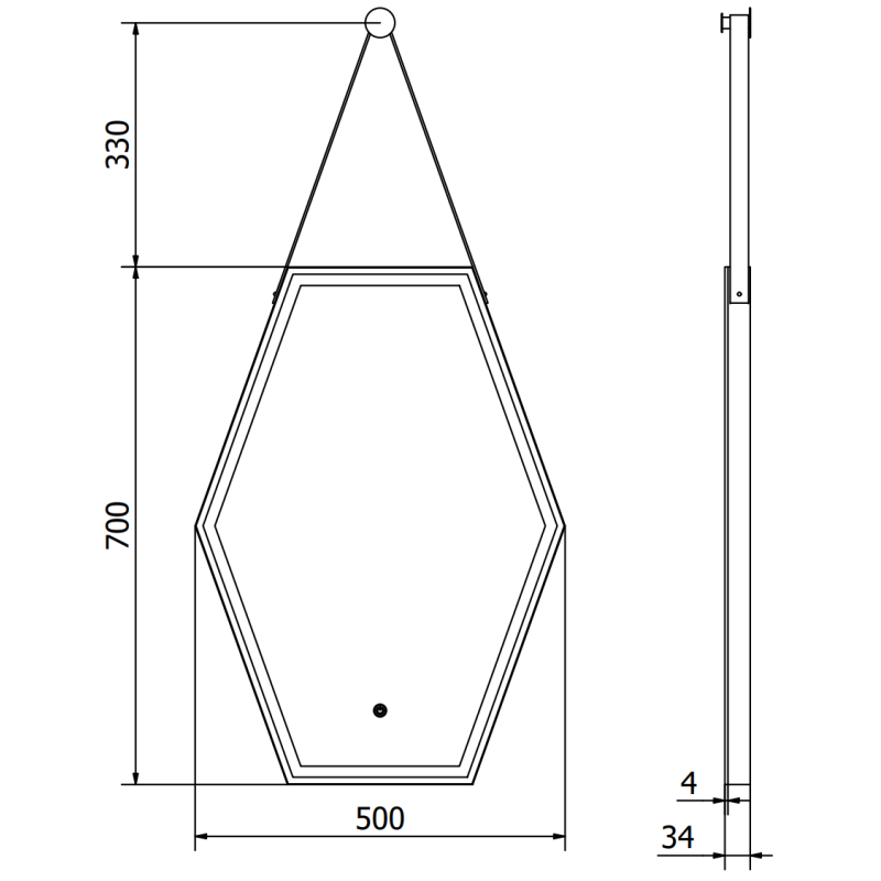 Mexen Orla miroir de salle de bains éclairé 50 x 70 cm, LED 6000K, antibuée, cadre noir - 9815-050-070-611-70