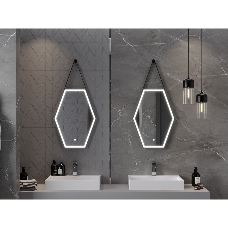 Mexen Orla miroir de salle de bains éclairé 50 x 70 cm, LED 6000K, antibuée, cadre noir - 9815-050-070-611-70
