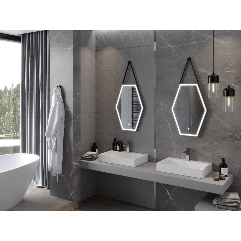 Mexen Orla miroir de salle de bains éclairé 50 x 70 cm, LED 6000K, antibuée, cadre noir - 9815-050-070-611-70