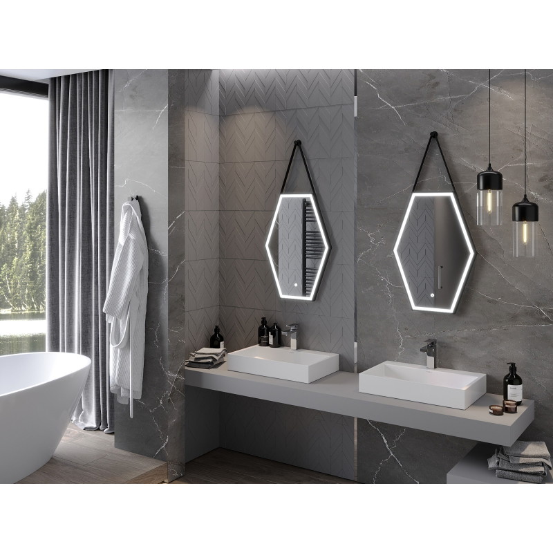 Mexen Orla miroir de salle de bains rétroéclairé 50 x 70 cm, LED 6000K, anti-buée, cadre noir - 9815-050-070-611-70
