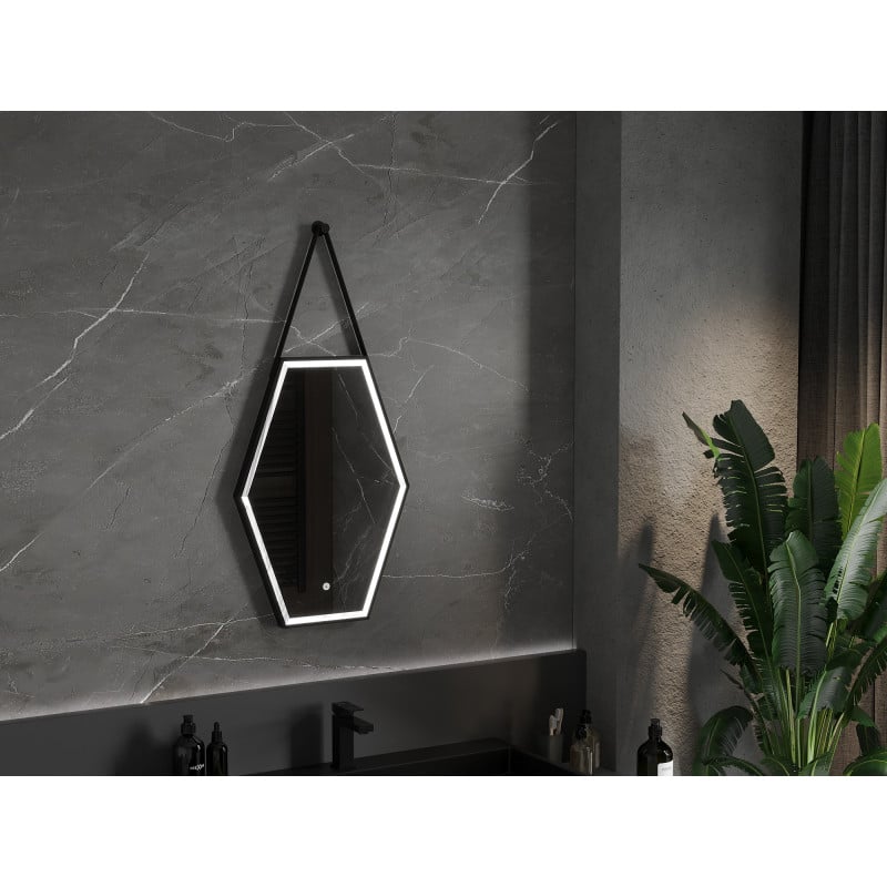 Mexen Orla miroir de salle de bains éclairé 50 x 70 cm, LED 6000K, antibuée, cadre noir - 9815-050-070-611-70