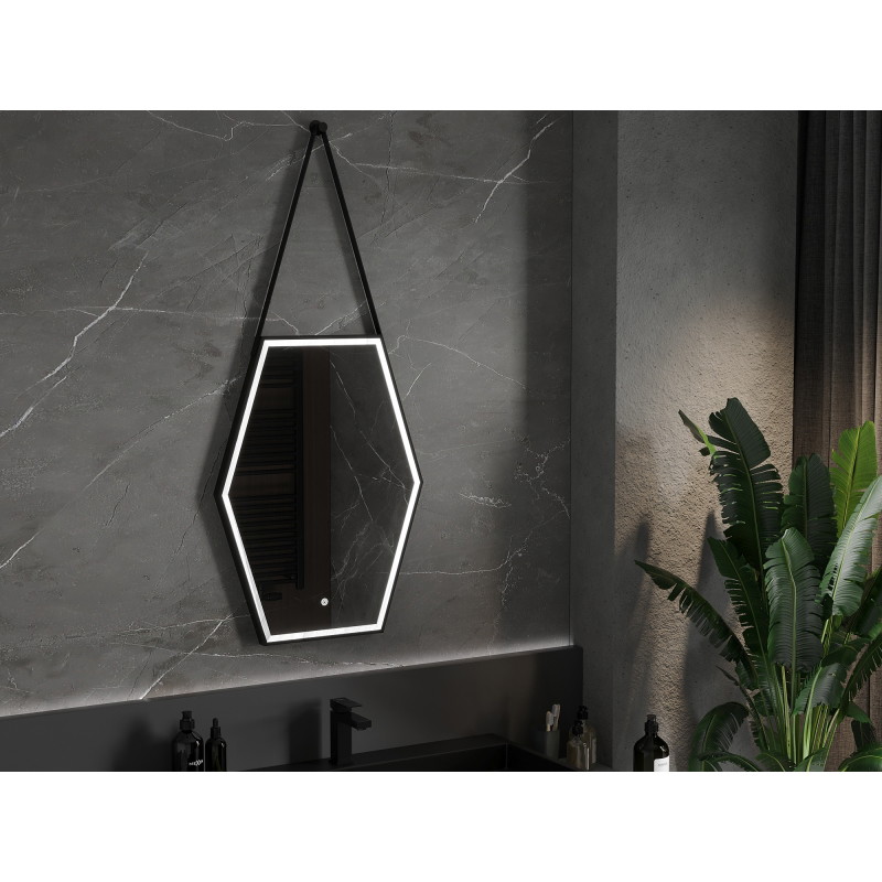 Mexen Orla miroir de salle de bain éclairé 60 x 80 cm, LED 6000K, antibuée, cadre noir - 9815-060-080-611-70