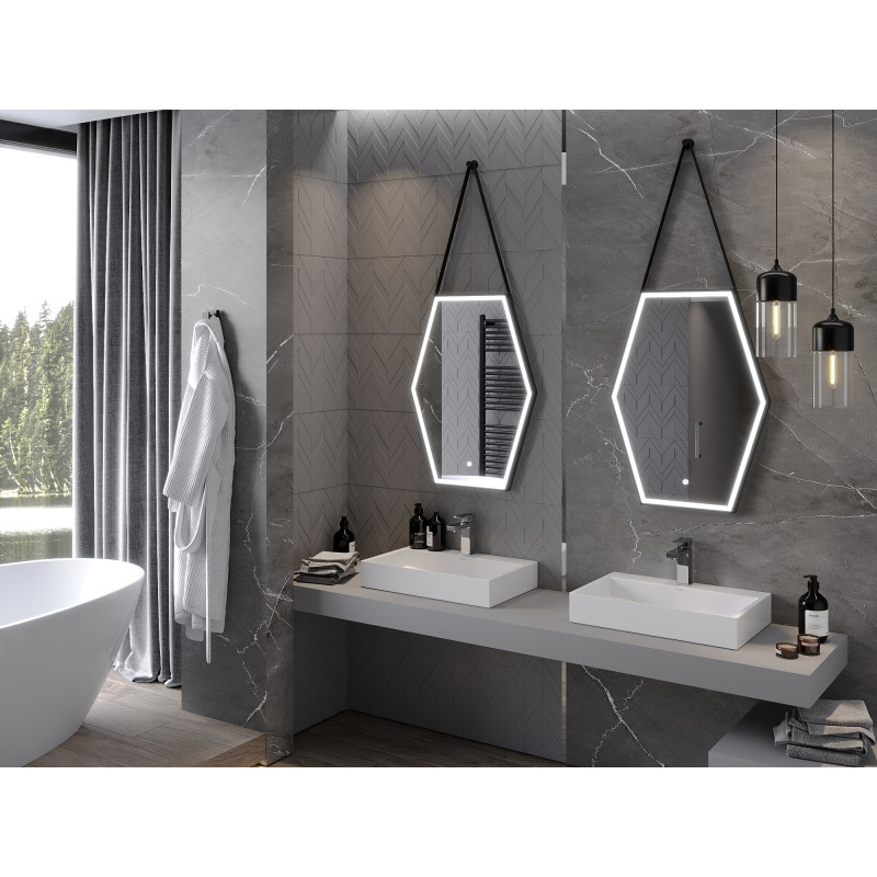 Mexen Orla miroir de salle de bain éclairé 60 x 80 cm, LED 6000K, anti-buée, cadre noir - 9815-060-080-611-70