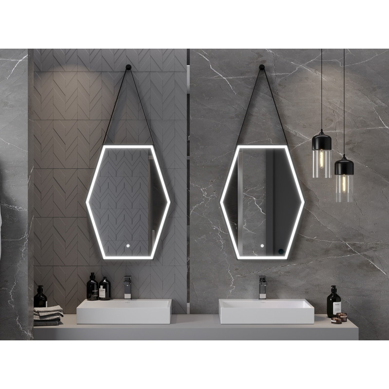 Mexen Orla miroir de salle de bains éclairé 60 x 80 cm, LED 6000K, antibuée, cadre noir - 9815-060-080-611-70