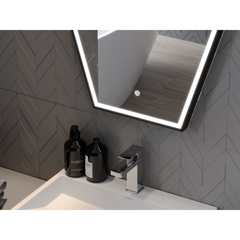Mexen Orla miroir de salle de bains éclairé 60 x 80 cm, LED 6000K, antibuée, cadre noir - 9815-060-080-611-70