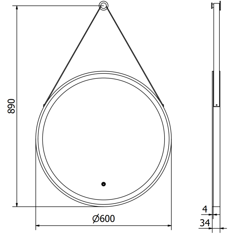 Mexen Reni miroir de salle de bain éclairé, rond 60 cm, LED 6000K, antibuée, cadre noir - 9812-060-060-611-70