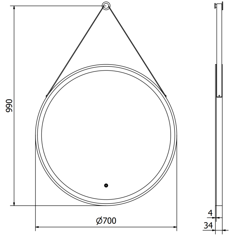 Mexen Reni miroir de salle de bain éclairé, rond 70 cm, LED 6000K, antibuée, cadre noir - 9812-070-070-611-70