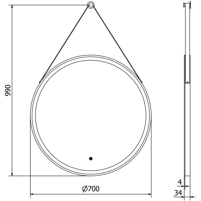 Mexen Reni miroir de salle de bains éclairé, rond 70 cm, LED 6000K, anti-buée, cadre noir - 9812-070-070-611-70