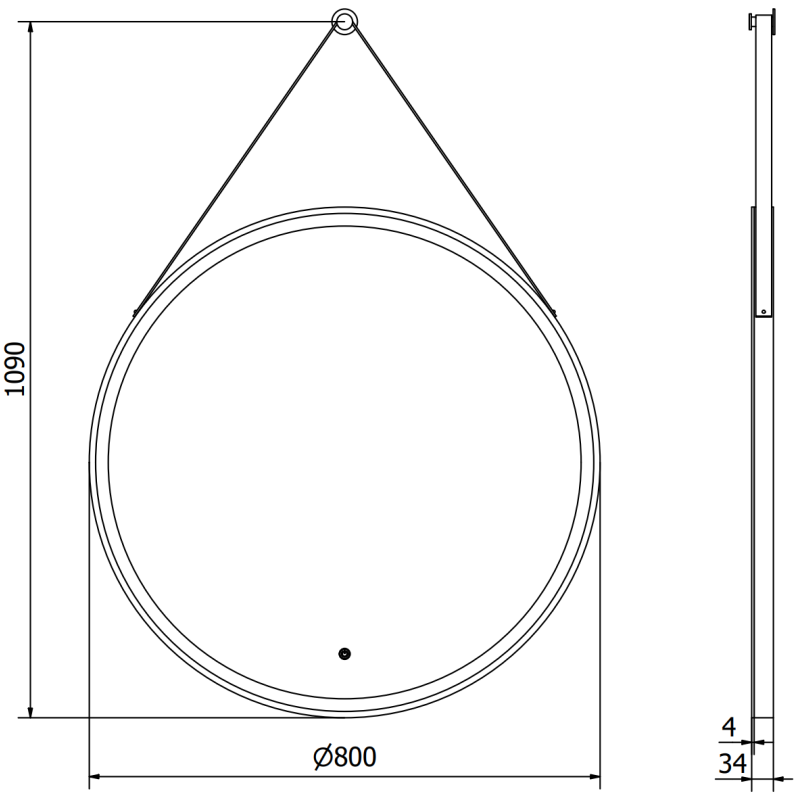 Mexen Reni miroir de salle de bain éclairé, rond 80 cm, LED 6000K, anti-buée, cadre noir - 9812-080-080-611-70