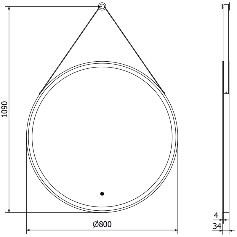 Mexen Reni miroir de salle de bain éclairé, rond 80 cm, LED 6000K, antibuée, cadre noir - 9812-080-080-611-70