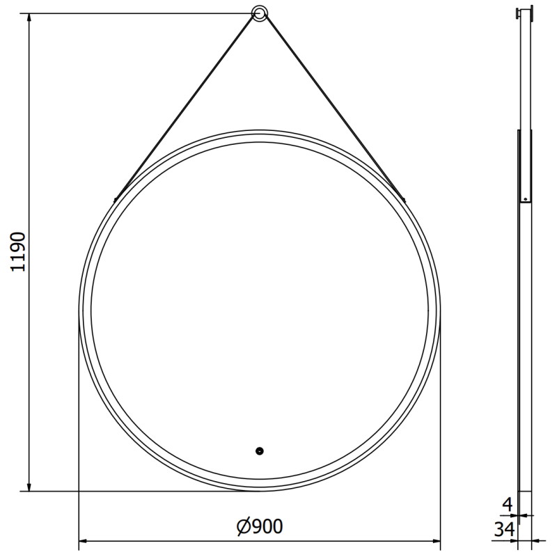 Mexen Reni miroir de salle de bain éclairé, rond 90 cm, LED 6000K, anti-buée, cadre noir - 9812-090-090-611-70