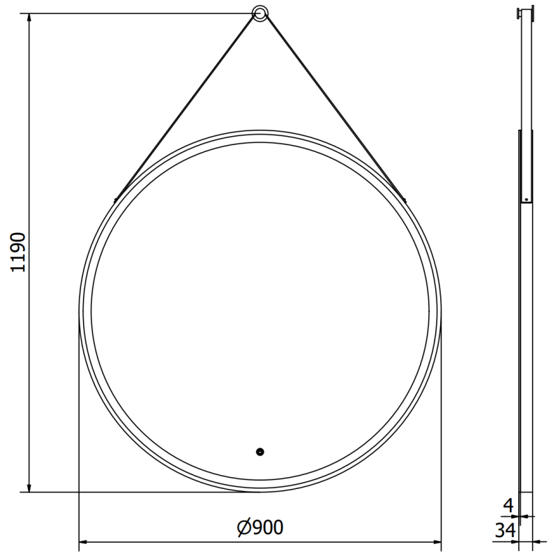Mexen Reni miroir de salle de bain éclairé, rond 90 cm, LED 6000K, antibuée, cadre noir - 9812-090-090-611-70