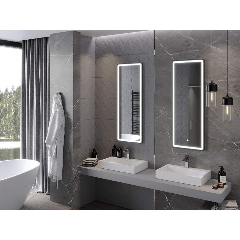 Mexen Coro miroir de salle de bains éclairé 45 x 120 cm, LED 6000K, anti-buée, cadre noir - 9817-045-120-611-70