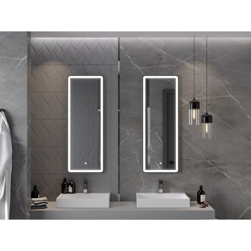 Mexen Coro miroir de salle de bain éclairé 45 x 120 cm, LED 6000K, anti-buée, cadre noir - 9817-045-120-611-70