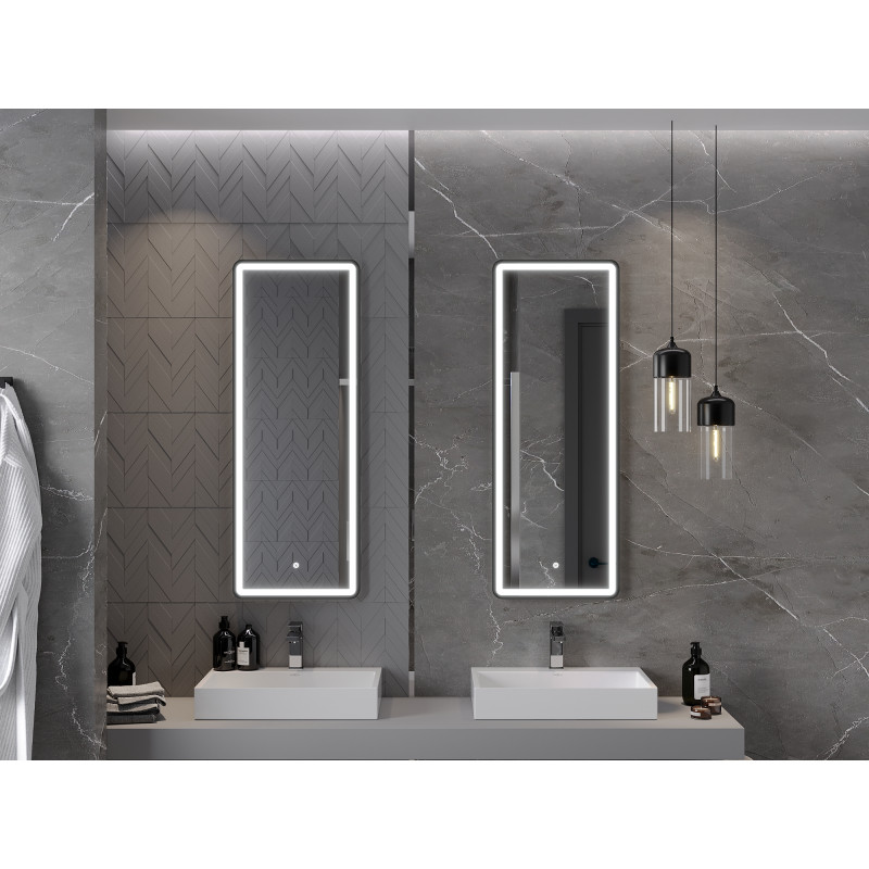 Mexen Coro miroir de salle de bains éclairé 45 x 120 cm, LED 6000K, anti-buée, cadre noir - 9817-045-120-611-70