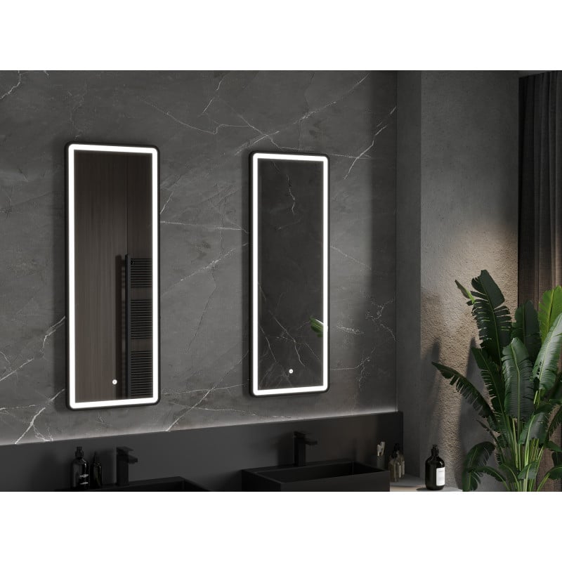 Mexen Coro miroir de salle de bains éclairé 45 x 120 cm, LED 6000K, anti-buée, cadre noir - 9817-045-120-611-70