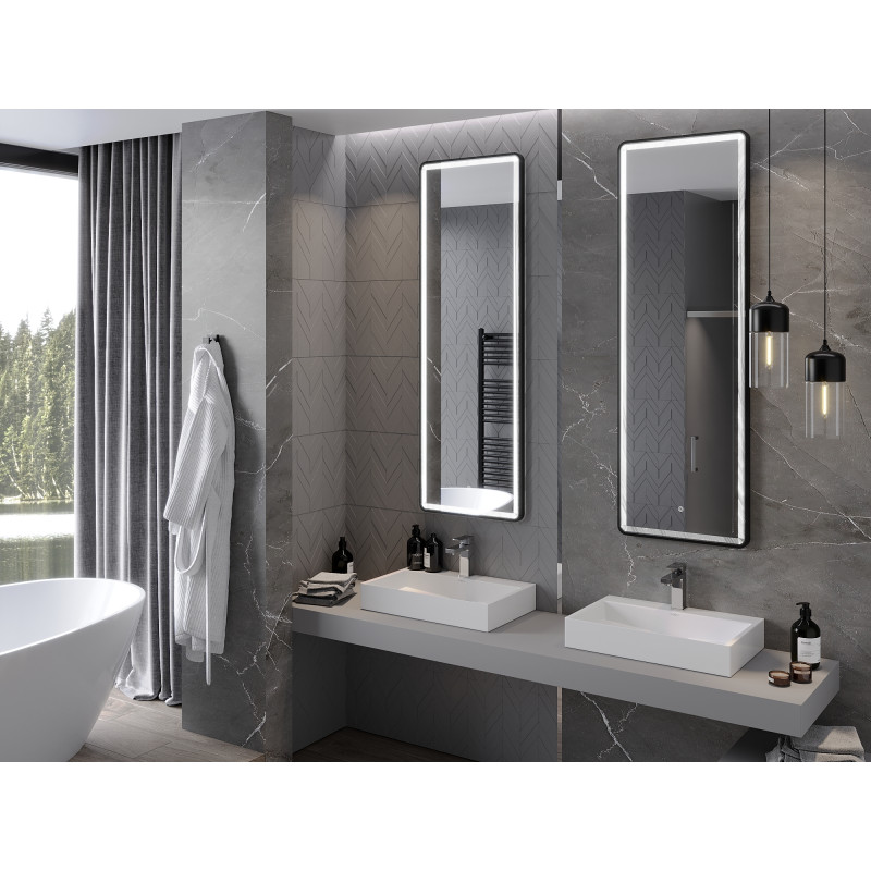 Mexen Coro miroir de salle de bain éclairé 50 x 150 cm, LED 6000K, anti-buée, cadre noir - 9817-050-150-611-70