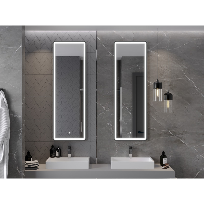 Mexen Coro miroir de salle de bain éclairé 50 x 150 cm, LED 6000K, anti-buée, cadre noir - 9817-050-150-611-70