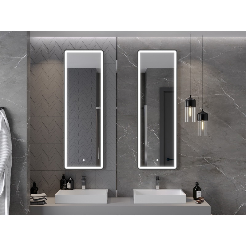 Mexen Coro miroir de salle de bains éclairé 50 x 150 cm, LED 6000K, anti-buée, cadre noir - 9817-050-150-611-70
