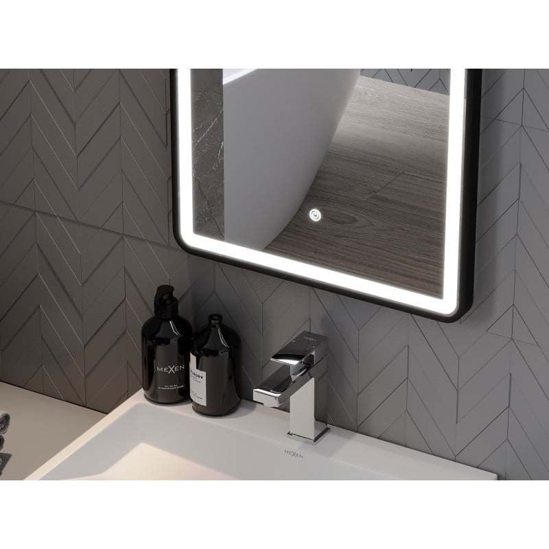 Mexen Coro miroir de salle de bains éclairé 45 x 120 cm, LED 6000K, anti-buée, cadre noir - 9817-045-120-611-70