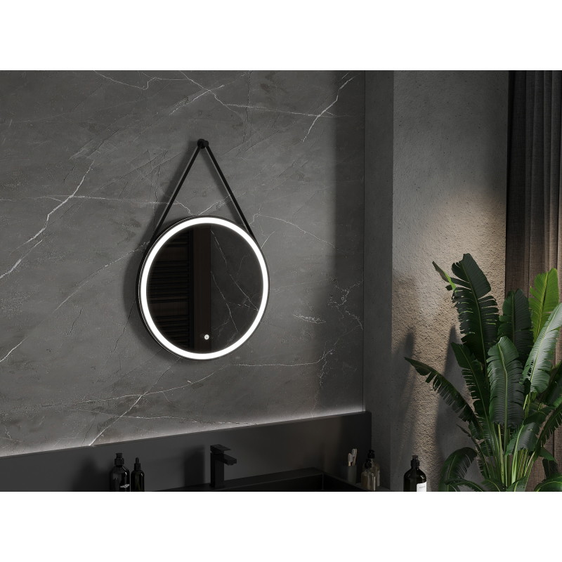 Mexen Reni miroir de salle de bain éclairé, rond 60 cm, LED 6000K, anti-buée, cadre noir - 9812-060-060-611-70