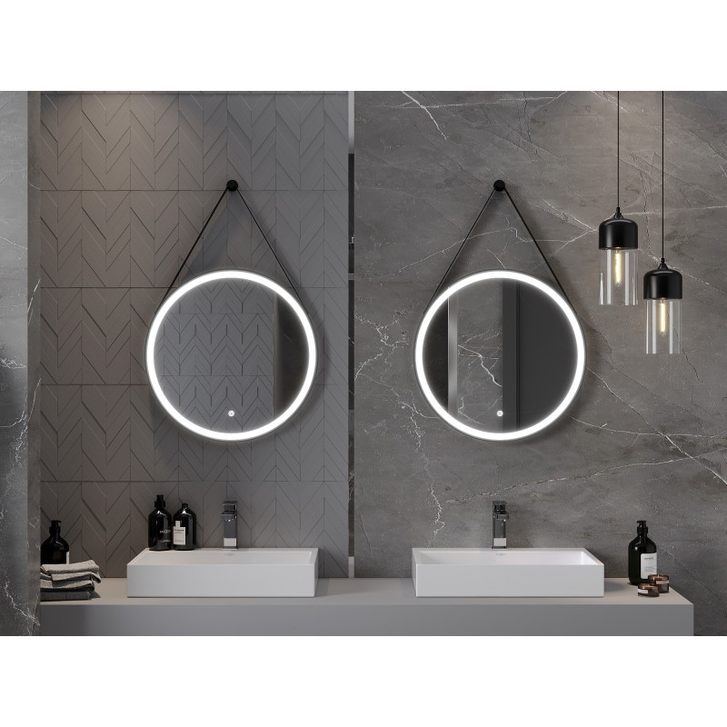 Mexen Reni miroir de salle de bain éclairé, rond 60 cm, LED 6000K, anti-buée, cadre noir - 9812-060-060-611-70