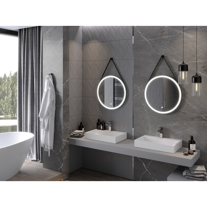 Mexen Reni miroir de salle de bain éclairé, rond 60 cm, LED 6000K, anti-buée, cadre noir - 9812-060-060-611-70