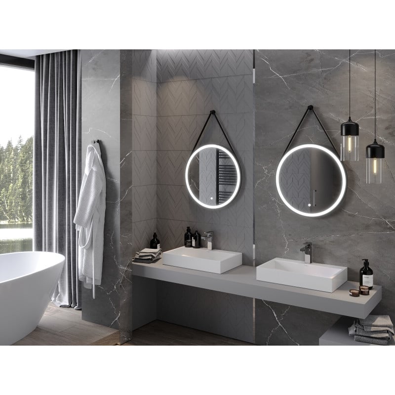 Mexen Reni miroir de salle de bain éclairé, rond 60 cm, LED 6000K, antibuée, cadre noir - 9812-060-060-611-70