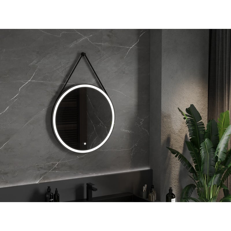 Mexen Reni miroir de salle de bain éclairé, rond 70 cm, LED 6000K, antibuée, cadre noir - 9812-070-070-611-70