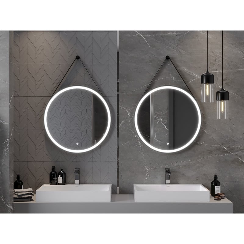 Mexen Reni miroir de salle de bain éclairé, rond 70 cm, LED 6000K, antibuée, cadre noir - 9812-070-070-611-70