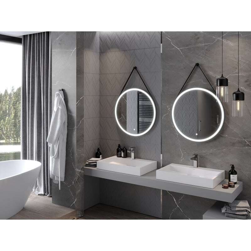 Mexen Reni miroir de salle de bain éclairé, rond 70 cm, LED 6000K, antibuée, cadre noir - 9812-070-070-611-70