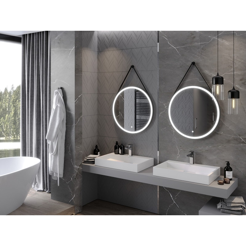 Mexen Reni miroir de salle de bains éclairé, rond 70 cm, LED 6000K, anti-buée, cadre noir - 9812-070-070-611-70
