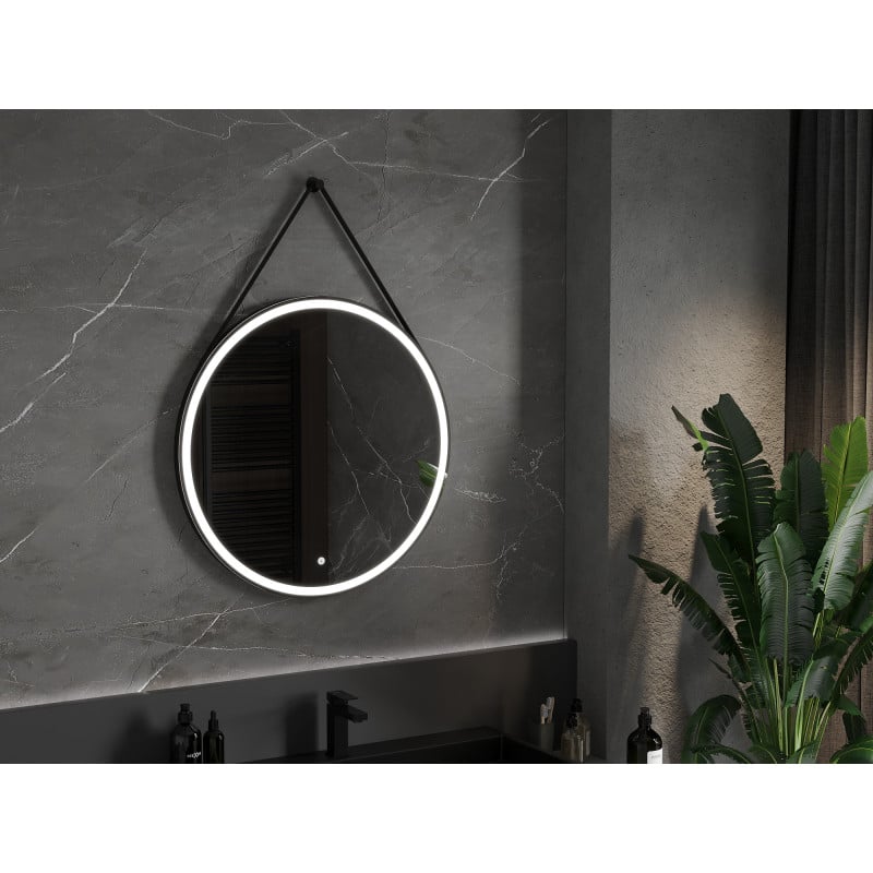 Mexen Reni miroir de salle de bain éclairé, rond 80 cm, LED 6000K, anti-buée, cadre noir - 9812-080-080-611-70