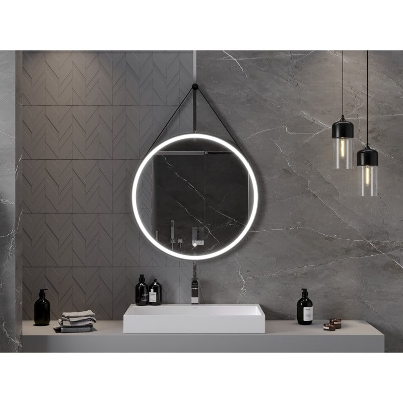 Mexen Reni miroir de salle de bain éclairé, rond 80 cm, LED 6000K, anti-buée, cadre noir - 9812-080-080-611-70